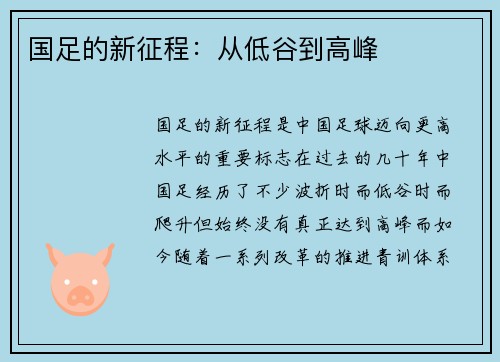国足的新征程：从低谷到高峰