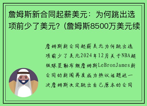 詹姆斯新合同起薪美元：为何跳出选项前少了美元？(詹姆斯8500万美元续约)