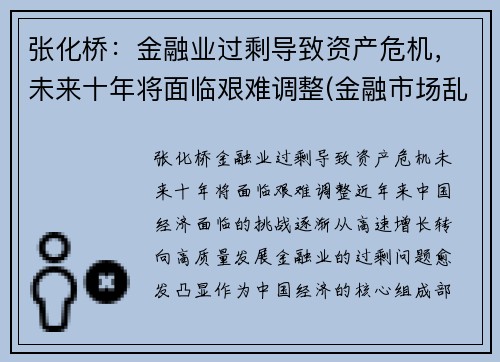 张化桥：金融业过剩导致资产危机，未来十年将面临艰难调整(金融市场乱象 张化桥)